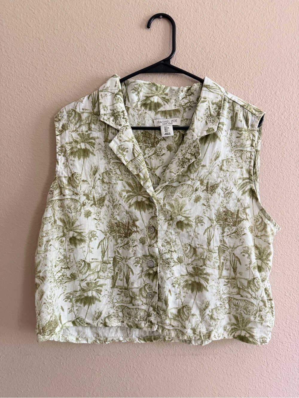 Rachel Zoe Linen Safari Toile Sleeveless Blouse